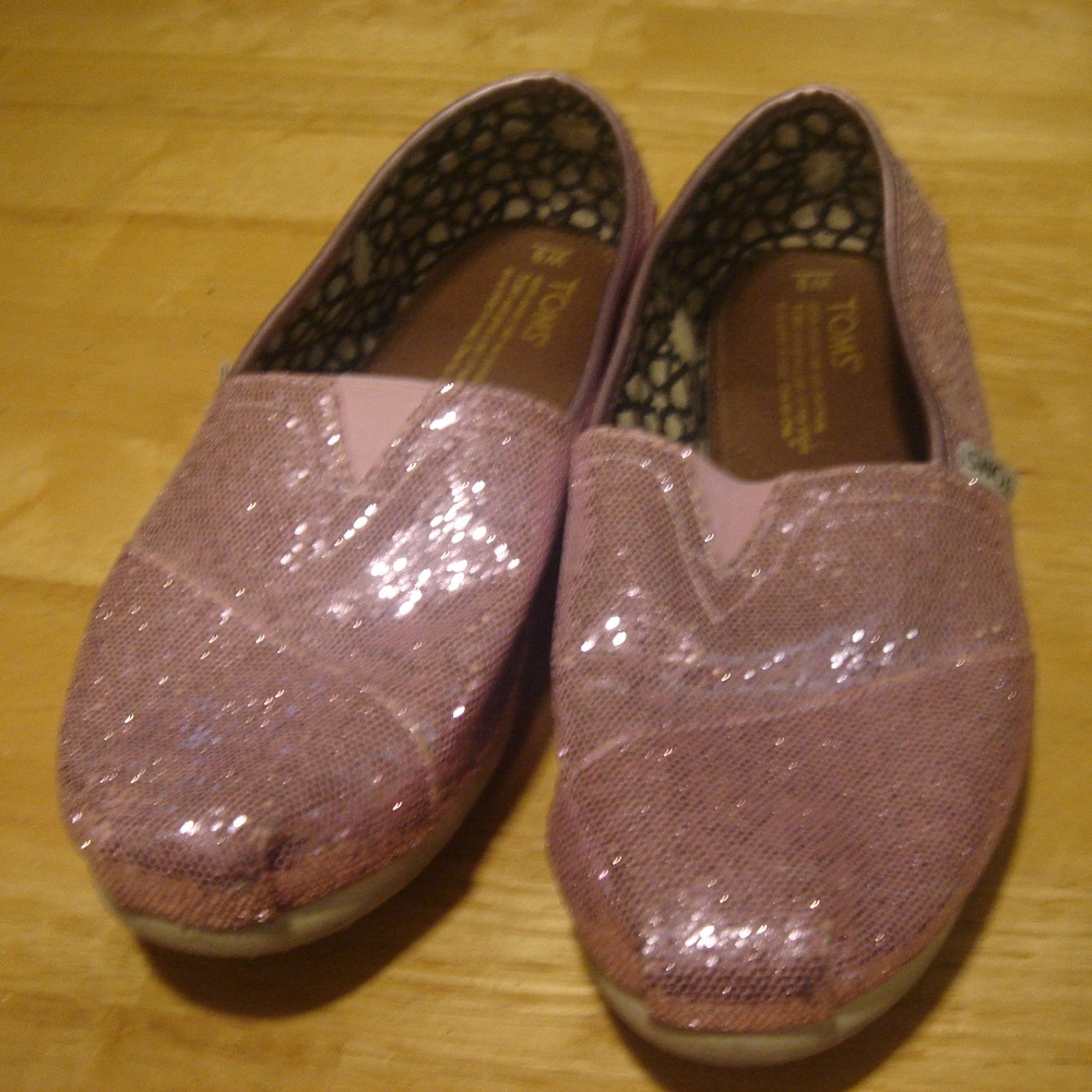TOMS pink metallic slip on shoes